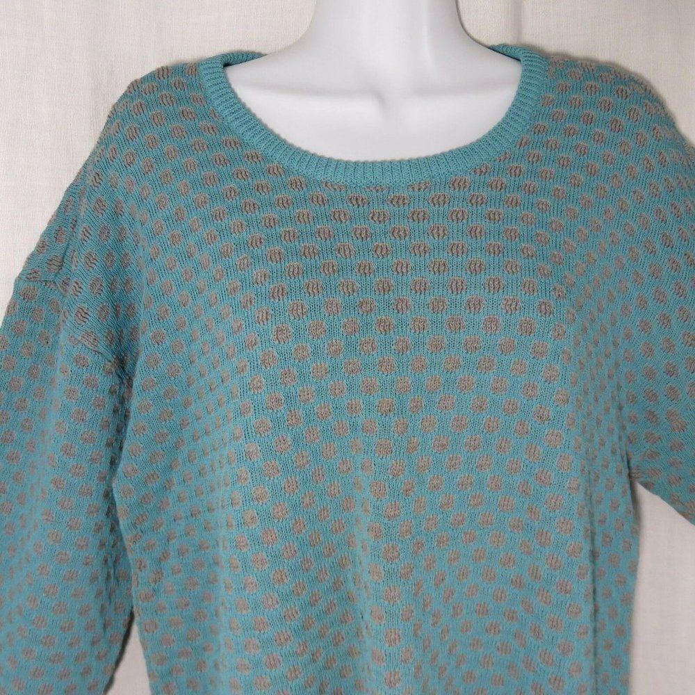 Vintage 90s Giorgio Armani S Teal Turquoise Blue Gray Polka Dot Tunic Sweater